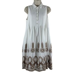 Emma G Womens White Cotton Sleeveless Eyelet Embroidered Hem Pocket Dress Size M